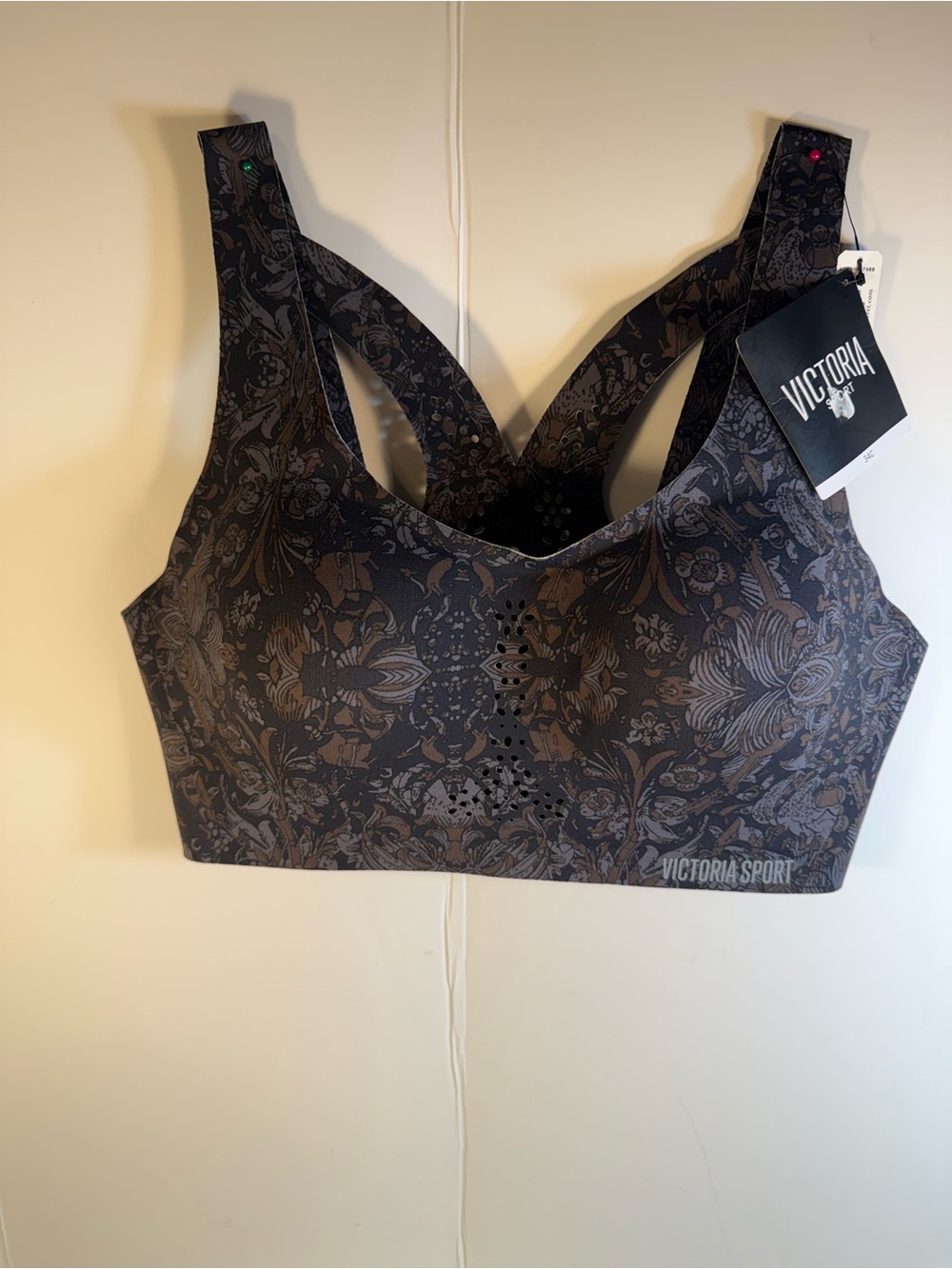 Victoria Floral-Print Wireless Sports Bra - Black/Brown
